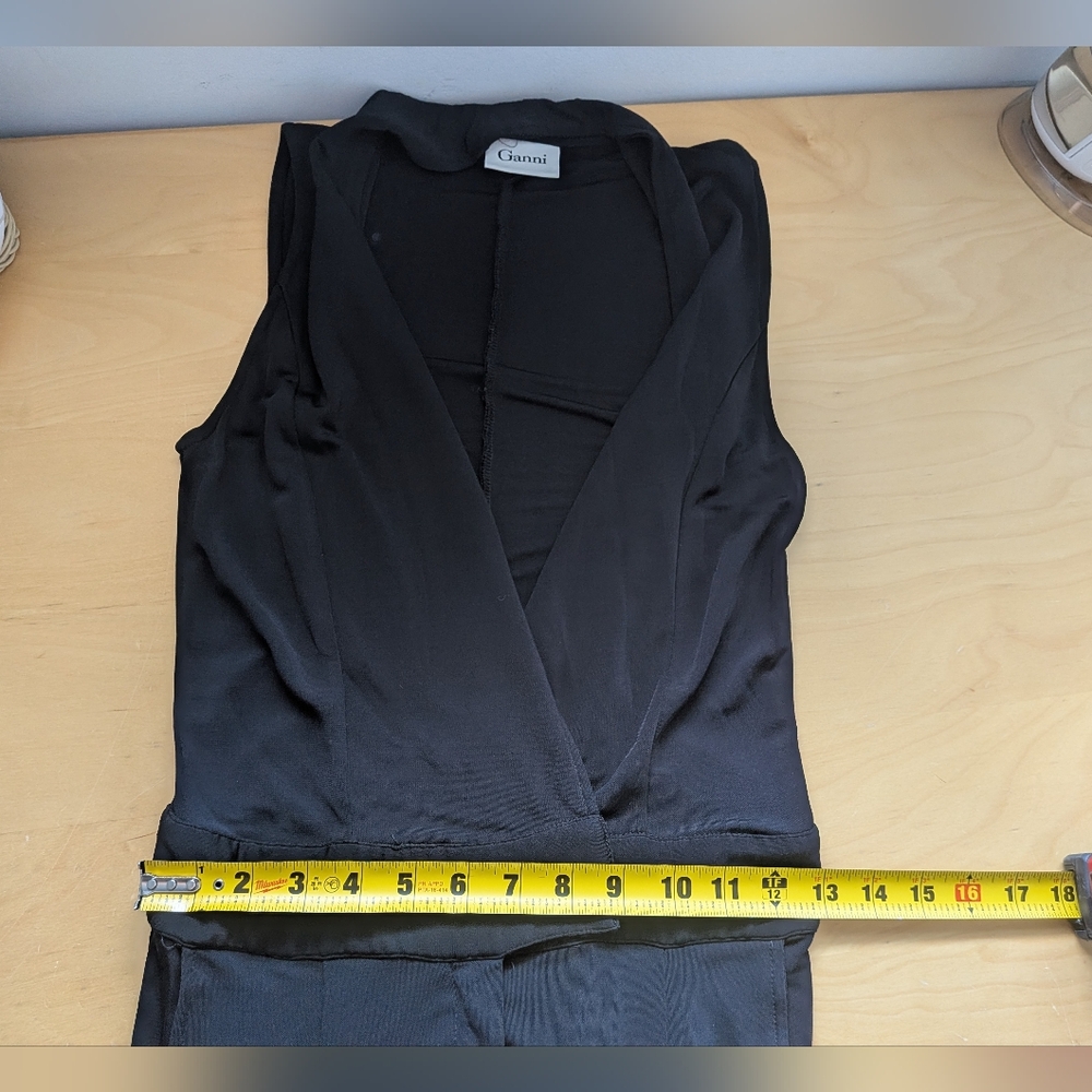 GANNI Marilyn Black Romper Sleeveless Size XS elegant Formal V Neck Feminine - Picture 14 of 16